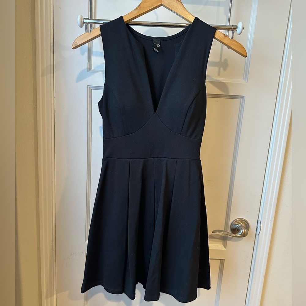 NWOT Windsor LBD Black Dress with Deep V Neck, A-Line Skirt, Size S